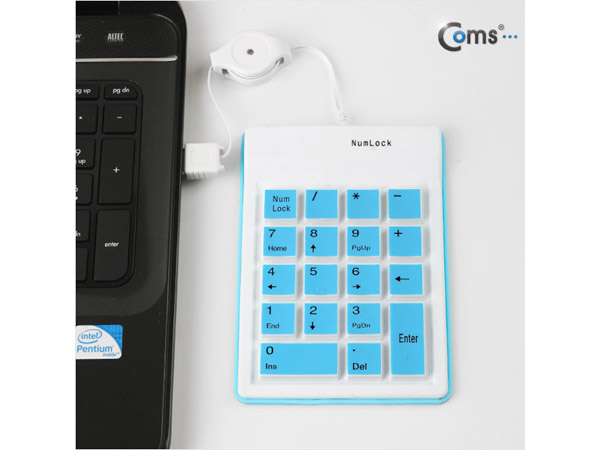 디바이스마트,컴퓨터/모바일/가전 > 키보드/마우스 > 키보드 > 유선 키보드,Coms,키패드-USB 자동감김 [A1580],고무, 블루&화이트