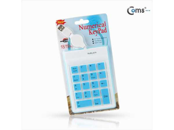 디바이스마트,컴퓨터/모바일/가전 > 키보드/마우스 > 키보드 > 유선 키보드,Coms,키패드-USB 자동감김 [A1580],고무, 블루&화이트