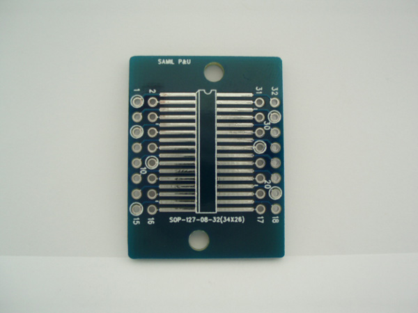 디바이스마트,커넥터/PCB > PCB기판/관련상품 > IC 변환기판 > SOP/TSOP,(주)삼일피엔유,SOP-127-(08-32),Type : SOP, Pitch : 1.27mm, Pin : 8~32, Holl : 2.54mm, Size : 24*26