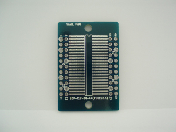 디바이스마트,커넥터/PCB > PCB기판/관련상품 > IC 변환기판 > SOP/TSOP,(주)삼일피엔유,SOP-127-(08-44),Type : SOP, Pitch : 1.27mm, Pin : 8~44, Holl : 2.54mm, Size : 42*29