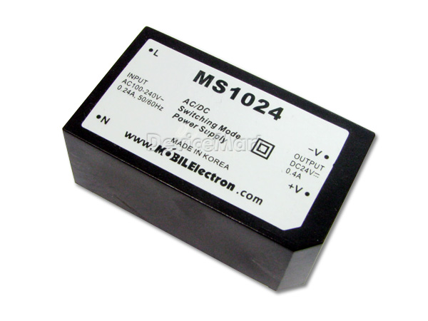 디바이스마트,전원/파워/배터리 > SMPS > On-Board 타입 > 1채널 (Single),MOBIL Electron,MS1024,On board 타입 1채널 10W SMPS / 출력전압 : 24V / 출력전류 : 0.4A / 입력전압 : AC 85~265V / 변환효율 : 78% / MOBIL Electron