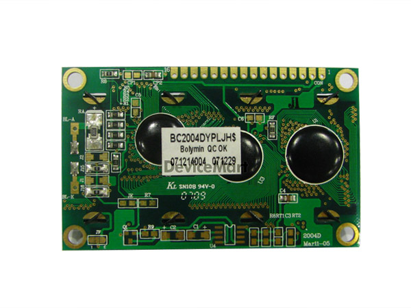 디바이스마트,LED/LCD > LCD 캐릭터/그래픽 > 캐릭터 LCD,BOLYMIN,BC2004DYPLJH-D (6),CHARACTER LCD, Format Size(inch) : 20*4, Outline : 77.0*47.0, Viewing area : 60.0*22.0, LED B/L, yellow-green, small size