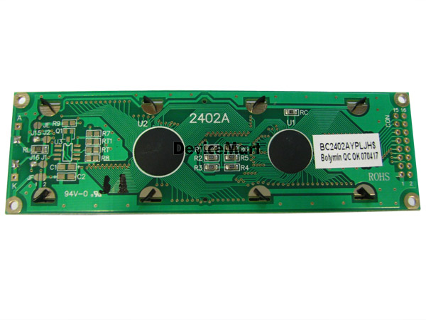 디바이스마트,LED/LCD > LCD 캐릭터/그래픽 > 캐릭터 LCD,BOLYMIN,BC2402AYPLJH-D (8),CHARACTER LCD, Format Size(inch) : 24*2, Outline : 118.0*36.0, Viewing area : 94.5*16.0, LED B/L, yellow-green