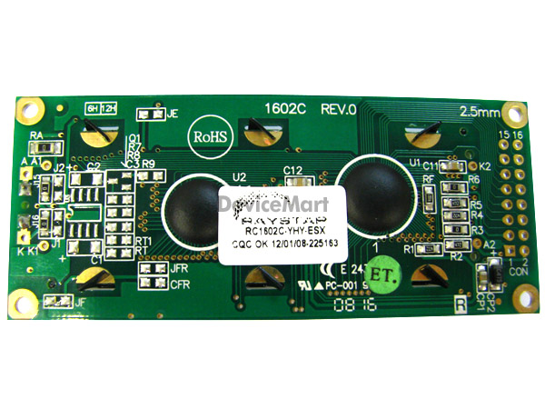 디바이스마트,LED/LCD > LCD 캐릭터/그래픽 > 캐릭터 LCD,RAYSTAR,RC1602C-YHY-ESX-D (38),CHARACTER CLD , Format Size(inch) : 16*2 , Outline : 85.0*36.0 , Viewing area : 66.0*16.0 , LED B/L, yellow-green