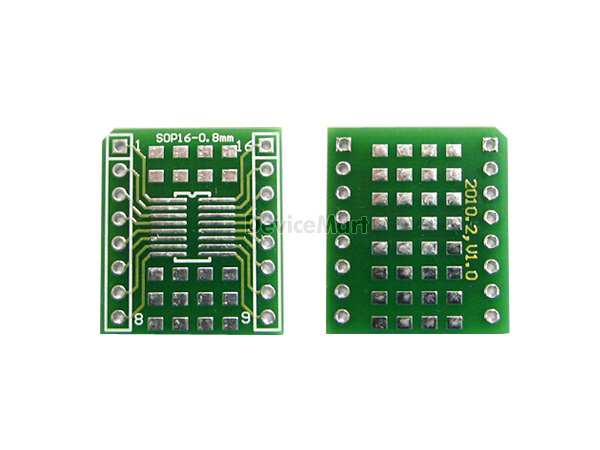 디바이스마트,커넥터/PCB > PCB기판/관련상품 > IC 변환기판 > SOP/TSOP 변환기판,한영시스템,[HY] SOP16-0.8mm,Type : SOP , Pitch : 0.8mm (31.496mil) , Pin : 16 , Hole : 2.54mm , Size : 19.05*21.59