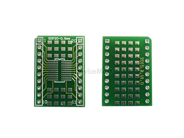 디바이스마트,커넥터/PCB > PCB기판/관련상품 > IC 변환기판 > SOP/TSOP 변환기판,한영시스템,[HY] SOP20-0.8mm,Type : SOP , Pitch : 0.8mm (31.496mil) , Pin : 20 , Hole : 2.54mm , Size : 19.05*26.67