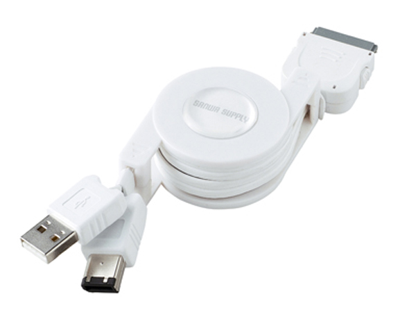 SANWA iPod 1394/USB 데이터 충전 자동감김 Dock 케이블 [KB-IPEU12]