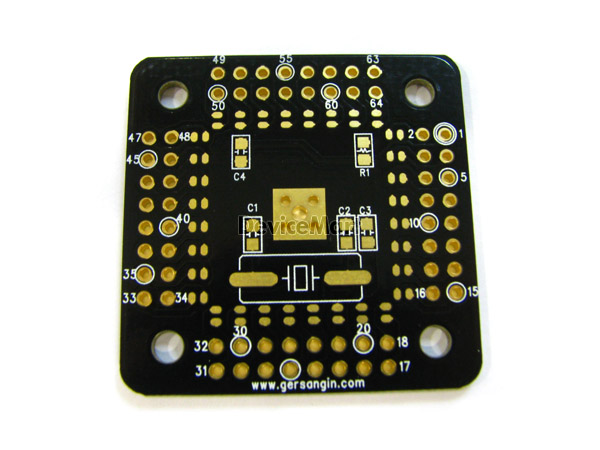 디바이스마트,,거상인,[G128] ATMEGA128 QFP64 - 0.8mm 변환기판,Type : QFP , Pitch : 0.8mm , Pin : 64 , Hole : 2.54mm , Size : 38 * 38 , METERIAL : FR-4 ,  ALL GOLD ,  ATMEGA 128, ATMEGA 128L(저전압용)