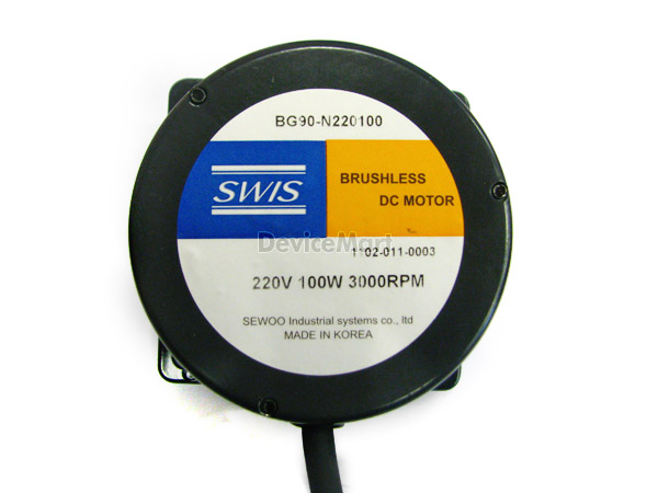 디바이스마트,기계/제어/로봇/모터 > 모터류 > BLDC모터 > BLDC모터,세우산전(주),BG90-N220100,전압: 220V, 100W 급 BLDC모터, 기어드 타입입니다. 정격전류0.8A, 토크:3.2KGF-CM, 무게:2.1Kg