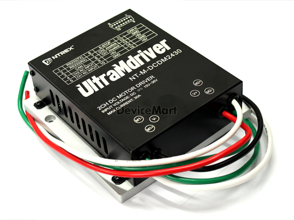 디바이스마트,기계/제어/로봇/모터 > 모터드라이버 > DC모터 드라이버 > 500W 이상 DC모터 드라이버,NTRexLAB,NT-M-DCDM2430-v2,대형DC모터 두개를 각각 제어할 수 있는 모터드라이버 입니다., 24V 입력 전압, 최대 연속전류 30A 최대 650W급 DC모터 구동 , RS232 통신, RC입력 아날로그 입력 가능. 전동스쿠터, 배틀로봇등에 사용될수있습니다.저렴한가격, 대량구매는 별도의 견적요청 바랍니다.