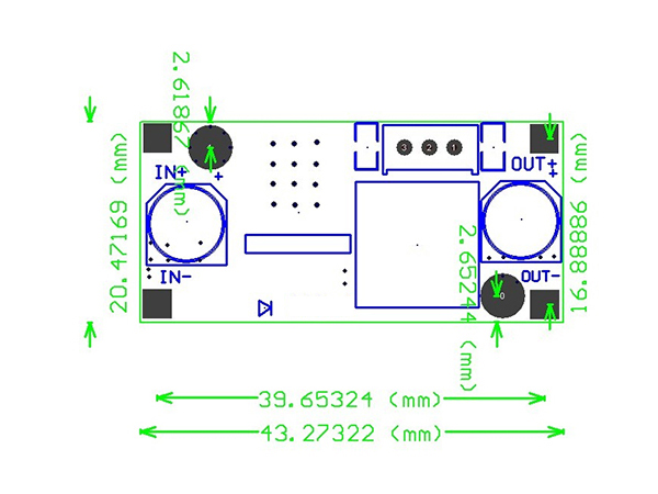 디바이스마트,전원/파워/배터리 > DC-DC 컨버터 모듈 > 강하형 모듈(외장) > 비절연 스위칭 모듈,한진데이타,전압강하형(Step Down) 가변 DCDC 모듈 (P0003-1),외장형 / 가변출력전압 / 가변방식 : 트리머 / 1ch 출력 / 강하형 15W 비절연 스위칭 컨버터 / 입력전압 : 4.5V~40V / 출력전압 : 3V~35V / 출력전류 : 2A / 변환효율 : 최대 92% / 입력단자 : 스루홀 / 출력단자 : 스루홀 / 패키지 : PCB