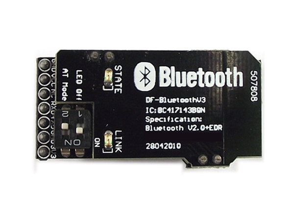 디바이스마트,오픈소스/코딩교육 > 아두이노 > 아두이노 통신모듈,한진데이타,아두이노호환 블루투스 모듈 V3 (TEL0026),검색상태, 연결상태를 LED로 표시하여 사용자는 쉽게 블루투스의 동작 상태 확인이 가능합니다. AT 명령을 통해 전송속도 및 모드(마스터/슬레이브)를 변경할 수 있습니다. 블루투스 모듈은 독특한 이중 보드 디자인을 사용하여 모듈의 정전기 손상 방지를 최소화 하며, 다양한 애플리케이션에 적합한 넓은 전압 범위(3.5V ~ 8V) 및 3.3V 전원 공급 장치를 가질 수 있도록 설계되었습니다