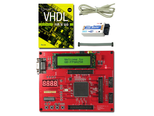 디바이스마트,MCU보드/전자키트 > 프로세서/개발보드 > FPGA,우리디스플레이,VHDL 이론및실습 + QB-FPGA250-USB 키트 패키지,USB 커넥터 장착으로 USB 케이블 연결만으로 컴퓨터에서 전원 공급 가능, VHDL 입문서와 Altera Cyclone II FPGA 키트를 통해 디지털회로 설계 및 검증법 습득 (USB Blaster 호환 다운로더 포함)