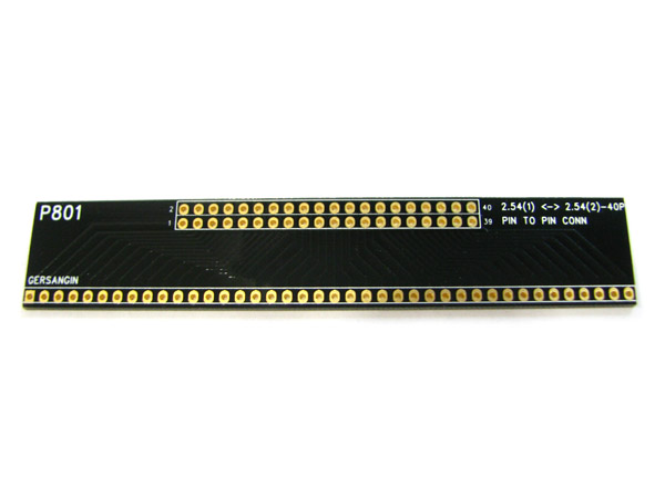 디바이스마트,커넥터/PCB > PCB기판/관련상품 > IC 변환기판 > PIN to PIN,거상인,[P801] 2.54(1) → 2.54(2) - 40P,Type : CONNECTOR , Pitch : 2.54mm → 2.54mm , Pin : 40 , Hole : 2.54mm , Size : 19 * 102 , METERIAL : FR-4 , ALL GOLD