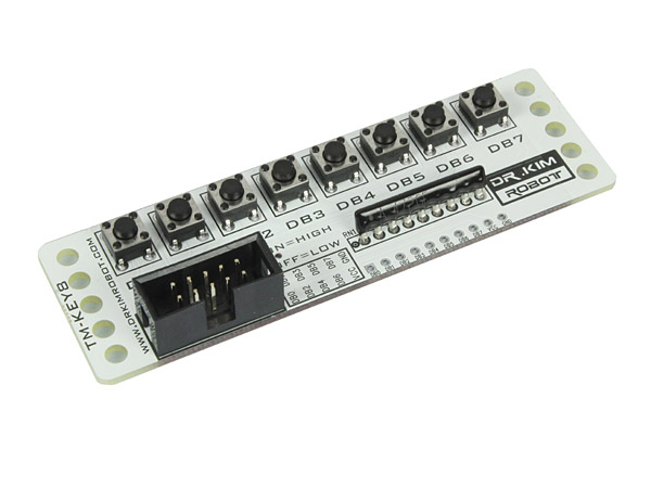디바이스마트,MCU보드/전자키트 > 버튼/스위치/제어/RTC > 버튼/스위치/조이스틱,닥터킴로봇,Dr. Kim Swich Module(TM-KEY8),8개의 Switch로써 입력을통하여 FND, LED, DOT Matrix와 같은 울력을 제어할 수 이는 모듈입니다.