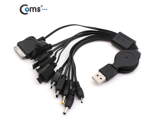 디바이스마트,케이블/전선 > USB 케이블 > 충전케이블(MM) > USB 3.1 C타입 충전케이블,Coms,USB 전원 케이블(멀티용/자동감김), 10 in 1/문어발형 [NA724],USB A to 10 in 1 전원 릴 케이블 / 입력전압 : DC 5V / 길이 : 60cm / 색상 : 블랙 / 문어발식 / 자동감김형