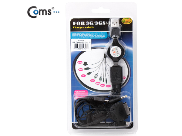 디바이스마트,케이블/전선 > USB 케이블 > 충전케이블(MM) > USB 3.1 C타입 충전케이블,Coms,USB 전원 케이블(멀티용/자동감김), 10 in 1/문어발형 [NA724],USB A to 10 in 1 전원 릴 케이블 / 입력전압 : DC 5V / 길이 : 60cm / 색상 : 블랙 / 문어발식 / 자동감김형