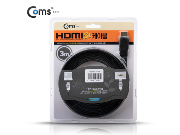 디바이스마트,케이블/전선 > 영상/음향 케이블 > HDMI 케이블,Coms,HDMI 케이블(V1.4/플랫형) 3M [CT105],HDMI 케이블 / 플랫형 / 길이 : 3M / 색상 : 블랙