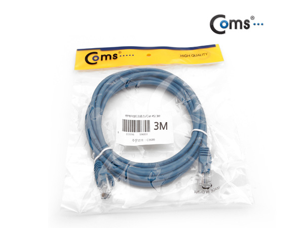 디바이스마트,케이블/전선 > PC/네트워크/통신 케이블 > 랜(LAN) 케이블 > CAT.5E 랜케이블,Coms,UTP CAT5e 랜 케이블 CROSS 3M [C9689],UTP CAT5e 랜 케이블 /100Mhz / 커넥터 일체형 / 규격 : 24 AWG / 길이 : 3M