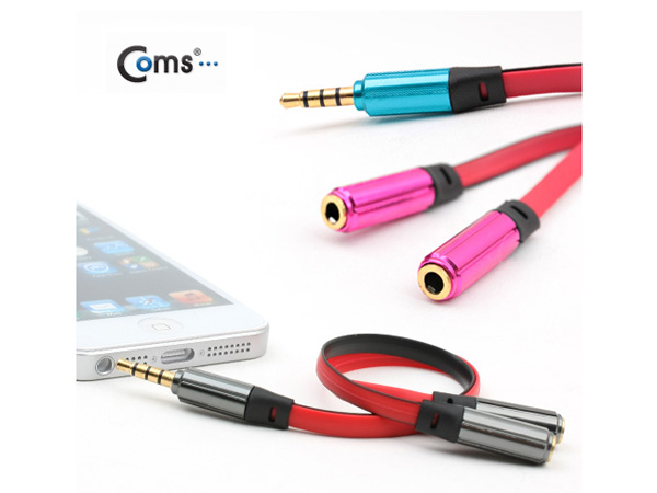 디바이스마트,케이블/전선 > 영상/음향 케이블 > 스테레오/RCA 케이블,Coms,스테레오 케이블(Y형/Flat) 15cm [NA382],3.5mm 스테레오 AUX 케이블 / Y형 플랫 케이블 / M-F 타입 / 길이 : 0.2M / 색상 : 블랙 + 레드