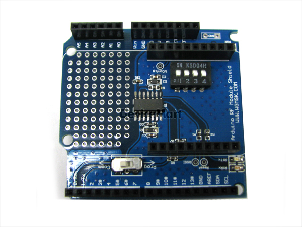 디바이스마트,오픈소스/코딩교육 > 아두이노 > 아두이노 호환쉴드,EM Tech,AduKit-RF Shield (219MHz나 424MHz 대역 무선모듈 쉴드),AduKit-RF Shield제품은 EM-Tech의 장거리 무선모듈을 장착해서 사용할 수 있는 아두이노용의 무선모듈 쉴드이다.