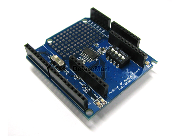 디바이스마트,오픈소스/코딩교육 > 아두이노 > 아두이노 호환쉴드,EM Tech,AduKit-RF Shield (219MHz나 424MHz 대역 무선모듈 쉴드),AduKit-RF Shield제품은 EM-Tech의 장거리 무선모듈을 장착해서 사용할 수 있는 아두이노용의 무선모듈 쉴드이다.