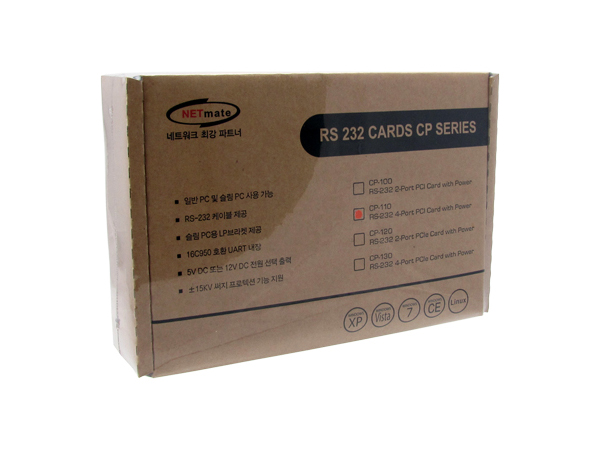 디바이스마트,컴퓨터/모바일/가전 > 네트워크/케이블/컨버터/IOT > 컨트롤러/확장카드 > 시리얼 확장카드,NETMATE,4포트 PCI 시리얼카드 with Power(Oxford)(슬림PC겸용) CP-110,5V, 12V 전원 공급 가능(1,4,8,9 핀) / 슬림 PC용 LP 브라켓 포함 