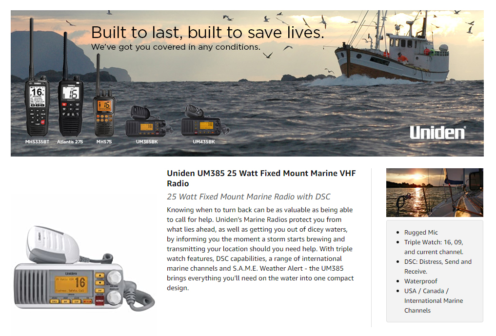 Uniden UM385BK 25 Watt Fixed Mount Marine Vhf Radio / 디바이스마트