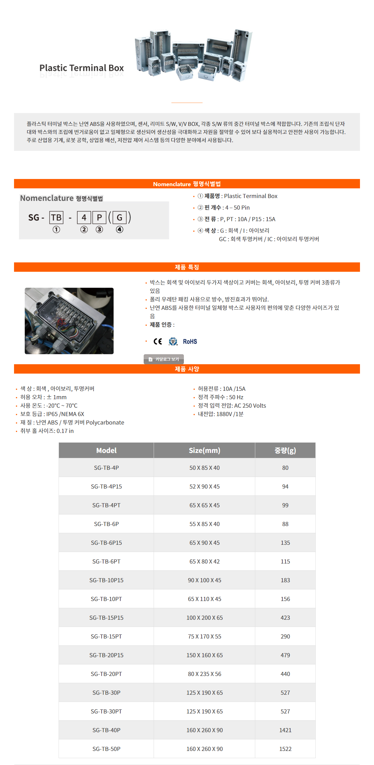 PVC 단자대 박스 SG-TB-20PT (GY 투명) / 디바이스마트