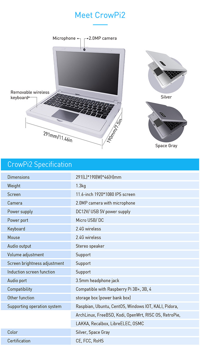CrowPi2 - 올인원 라즈베리파이 노트북 및 STEM 학습 플랫폼 [SER35002P] / 디바이스마트