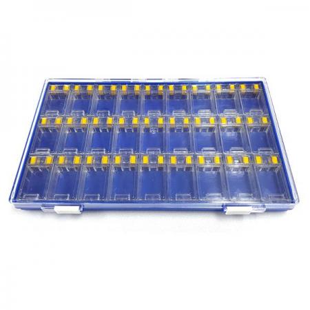 디바이스마트,공구함/작업대/엔클로저 > 공구함/부품함 > 부품케이스(중앙브레인) > 칩박스,중앙브레인,SMD부품케이스(CA306-3),색상 : 투명, 청색 , 특징 : A4수납 , 몸체규격 : CA-306 = 가로 300mm, 세로 188mm, 높이 31mm.  케이스 + CA-103  : 27 EA