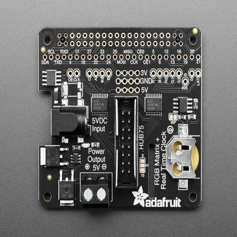 디바이스마트,오픈소스/코딩교육 > 라즈베리파이 > 라즈베리파이 디스플레이,Adafruit,Adafruit RGB Matrix HAT + RTC for Raspberry Pi - Mini Kit [ada-2345],라즈베리파이로 RGB Matrix를 활용하기 위한 HAT / HUB75 type RGB Matrice 에만 호환됩니다. / 5V 전원 및 라즈베리파이, RGB matrix는 포함되어 있지 않습니다.