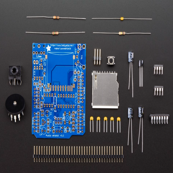 디바이스마트,MCU보드/전자키트 > 음악/앰프/녹음 > 기타,Adafruit,Adafruit Wave Shield for Arduino Kit - v1.1 [ada-94],아두이노 호환 실드 / 13.56MHz RFID 및 NFC / 53.3mm x 117.7mm / 최대 22KHz 12bit 비압축 오디오 파일(길이 무관) 재생 가능 / 아두이노, SD카드, 도구, 스피커, 헤드폰 미포함