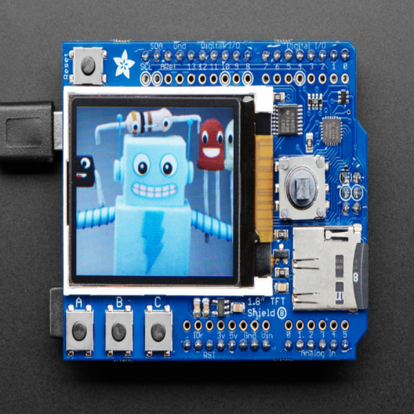 디바이스마트,오픈소스/코딩교육 > 아두이노 > 아두이노 호환쉴드,Adafruit,Adafruit 1.8' Color TFT Shield w/microSD and Joystick - v 2 [ada-802],아두이노 호환 / 1.8인치 TFT / 69mm x 53.5mm / 128x160 / microSD 슬롯 & 5-way joystick navigation switch