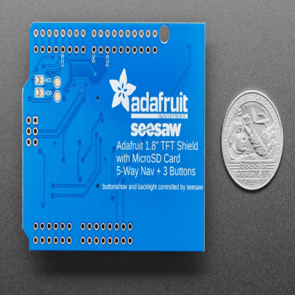 디바이스마트,오픈소스/코딩교육 > 아두이노 > 아두이노 호환쉴드,Adafruit,Adafruit 1.8' Color TFT Shield w/microSD and Joystick - v 2 [ada-802],아두이노 호환 / 1.8인치 TFT / 69mm x 53.5mm / 128x160 / microSD 슬롯 & 5-way joystick navigation switch