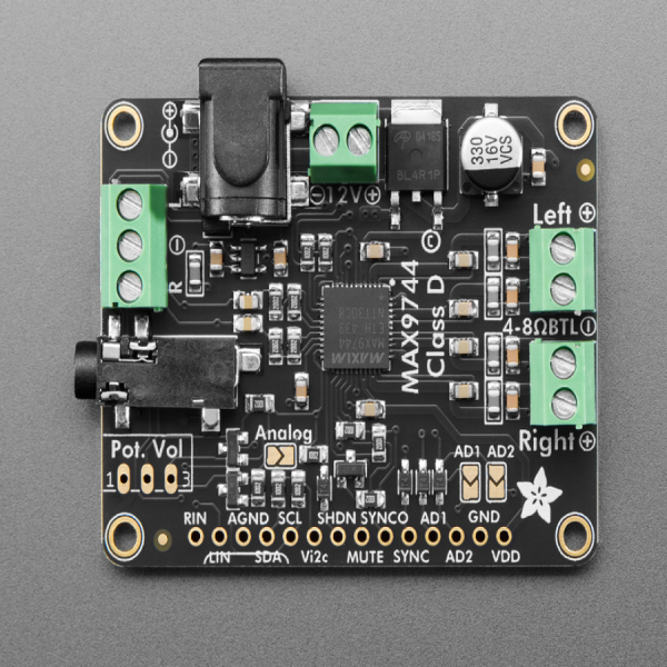 디바이스마트,MCU보드/전자키트 > 음악/앰프/녹음 > 앰프/증폭,Adafruit,Stereo 20W Class D Audio Amplifier - MAX9744 [ada-1752],20W stereo / 2채널, 4~8옴 임피던스 스피커 활용 가능(최대 각 20W) / 5-12VDC / 3.5mm stereo잭 / 배터리효율 최대 93%(저전력) / 29.5dB max / 54 x 41mm 크기
