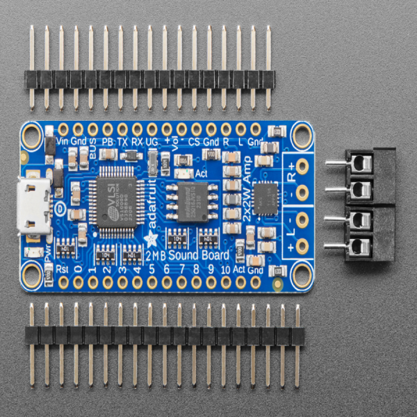 디바이스마트,MCU보드/전자키트 > 음악/앰프/녹음 > 앰프/증폭,Adafruit,Adafruit Audio FX Sound Board + 2x2W Amp - WAV/OGG Trigger - 2MB [ada-2210],당신의 프로젝트에 오디오/사운드 이펙트를!! / 2개의 2W 스테레오(클래스D) 앰프 포함 / Audio FX 사운드 보드 포함 / 배터리, 스피커, 브레드보드, 택트 스위치 미포함 / 3 to 5.5 VDC / 5종류의 트리거 효과