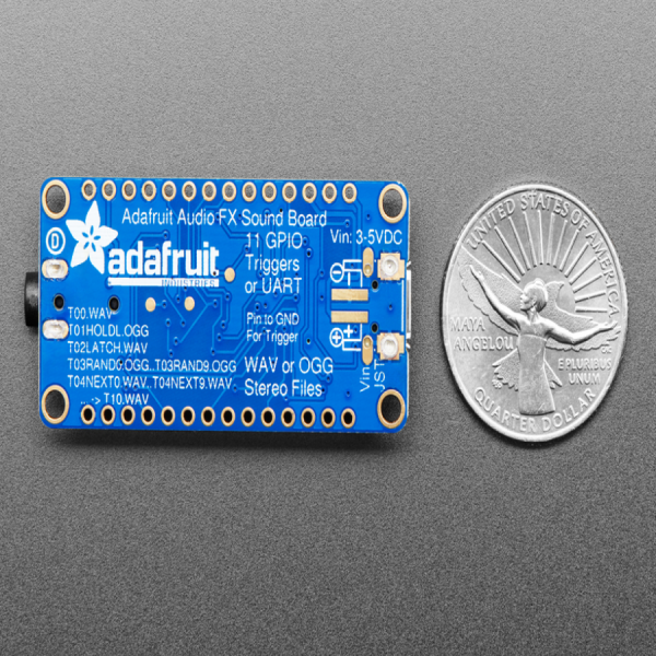 디바이스마트,MCU보드/전자키트 > 음악/앰프/녹음 > 기타,Adafruit,Adafruit Audio FX Sound Board - WAV/OGG Trigger with 16MB Flash [ada-2220],당신의 프로젝트에 오디오/사운드 이펙트를!! / Audio 사운드 보드 포함 / 배터리, 스피커, 브레드보드, 택트 스위치 미포함 / 3 to 5.5 VDC / 5종류의 트리거 효과