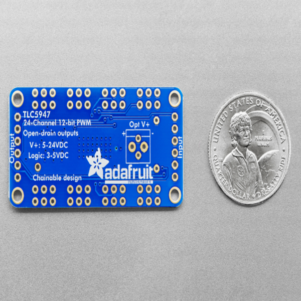 디바이스마트,LED/LCD > 드라이버/컨트롤러 > 드라이버 모듈,Adafruit,Adafruit 24-Channel 12-bit PWM LED Driver - SPI Interface - TLC5947 [ada-1429],24채널 PWM (LED 전용, 서보 컨트롤에는 부적합)을 컨트롤 하기 위한 제품 / TLC5947 PWM driver chip / 25.39mm x 51.1mm