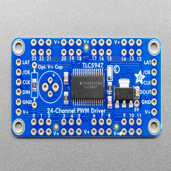 디바이스마트,LED/LCD > 드라이버/컨트롤러 > 드라이버 모듈,Adafruit,Adafruit 24-Channel 12-bit PWM LED Driver - SPI Interface - TLC5947 [ada-1429],24채널 PWM (LED 전용, 서보 컨트롤에는 부적합)을 컨트롤 하기 위한 제품 / TLC5947 PWM driver chip / 25.39mm x 51.1mm
