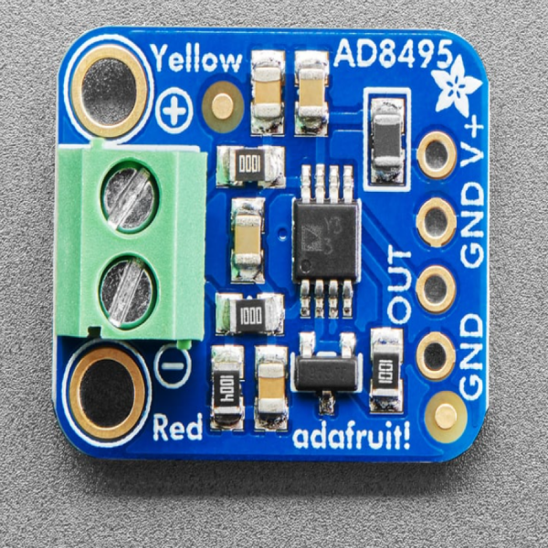 디바이스마트,MCU보드/전자키트 > 센서모듈 > 온도/습도 > 온도센서,Adafruit,Analog Output K-Type Thermocouple Amplifier - AD8495 Breakout [ada-1778],AD8495 칩셋 사용 / K-tyoe 와이어(only) 호환 / 2핀 터미널블럭, 핀헤더 포함(와이어 미포함)