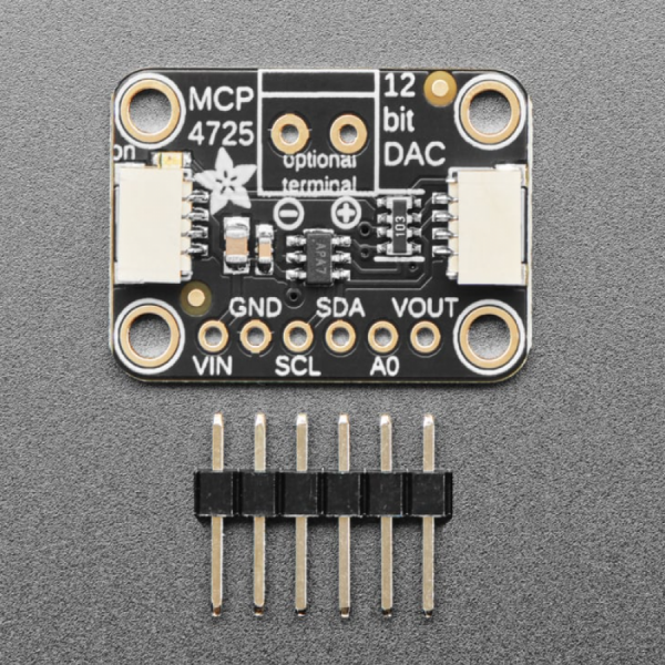 디바이스마트,MCU보드/전자키트 > 전원/신호/저장/응용 > ADC/DAC,Adafruit,MCP4725 Breakout Board - 12-Bit DAC w/I2C Interface [ada-935],MCP4725 12-bit DAC / 디지털 신호를 아날로그 신호로 변환시켜줍니다. / 3.3V or 5V logic / 3.4Mbps Fast Mode I2C