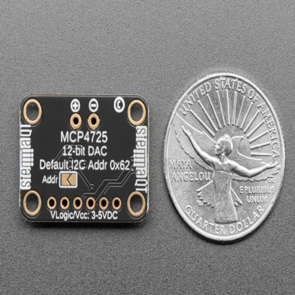 디바이스마트,MCU보드/전자키트 > 전원/신호/저장/응용 > ADC/DAC,Adafruit,MCP4725 Breakout Board - 12-Bit DAC w/I2C Interface [ada-935],MCP4725 12-bit DAC / 디지털 신호를 아날로그 신호로 변환시켜줍니다. / 3.3V or 5V logic / 3.4Mbps Fast Mode I2C