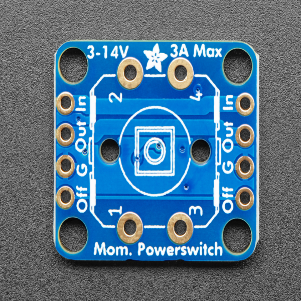 디바이스마트,MCU보드/전자키트 > 버튼/스위치/제어/RTC > 버튼/스위치/조이스틱,Adafruit,Adafruit Push-button Power Switch Breakout [ada-1400],Adafruit Push-button Power Switch 는 작은 사이즈의 DC 전원 컨트롤용 택트 버튼입니다. / MC14093 / 3A P-FET - IN pin to the OUT pin / 3V to 14VDC @ 최대 3A / 20.51 x 17.75mm /