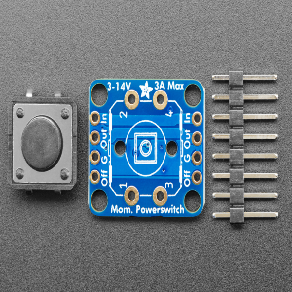 디바이스마트,MCU보드/전자키트 > 버튼/스위치/제어/RTC > 버튼/스위치/조이스틱,Adafruit,Adafruit Push-button Power Switch Breakout [ada-1400],Adafruit Push-button Power Switch 는 작은 사이즈의 DC 전원 컨트롤용 택트 버튼입니다. / MC14093 / 3A P-FET - IN pin to the OUT pin / 3V to 14VDC @ 최대 3A / 20.51 x 17.75mm /