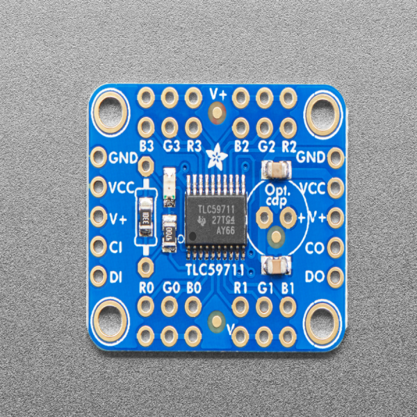 디바이스마트,MCU보드/전자키트 > 디스플레이 > LED,Adafruit,Adafruit 12-Channel 16-bit PWM LED Driver - SPI Interface - TLC59711 [ada-1455],12채널 PWM 드라이버 (16-bit) / TLC59711 PWM driver chip / 초 고해상도 PWM 보드 / LED 전용 (서보컨트롤은 권장하지 않습니다) / 5-17VDC, 3-5V logic / 22.75 x 28.38mm