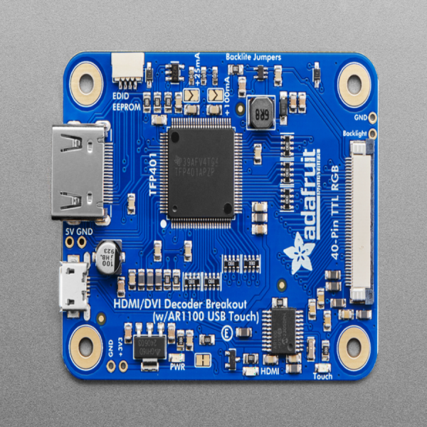디바이스마트,MCU보드/전자키트 > 카메라/비디오 > 비디오/액션카메라,Adafruit,TFP401 HDMI/DVI Decoder to 40-Pin TTL Breakout - With Touch [ada-2219],mini HDMI 디코더 보드 / TTL 디스플레이용 올인원 디스플레이 드라이버 또는 HDMI/DVI 비디오 디코더 / TFP401 (최대 1080p, 800x480 권장, 스케일러 미포함) / 터치스크린 용 AR1100 USB 드라이버 / 51mm x 68mm / 디스플레이 미포함