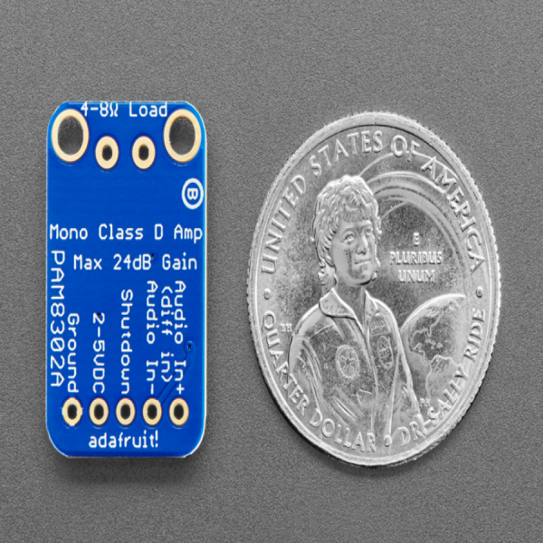 디바이스마트,MCU보드/전자키트 > 음악/앰프/녹음 > 앰프/증폭,Adafruit,Adafruit Mono 2.5W Class D Audio Amplifier - PAM8302 [ada-2130],모노 앰프, 오디오 증폭기 모듈 / PAM8302 사용 / 2 x 2.5W channels into 4Ω impedance speakers / class D controller / 2 - 5.5 VDC / 2.5W@4Ω, 10% THD, 1.5W@8Ω, 10% THD, with 5V Supply / 스피커 미포함 (4Ω 이상 스피커 권장) / 15 x 24mm