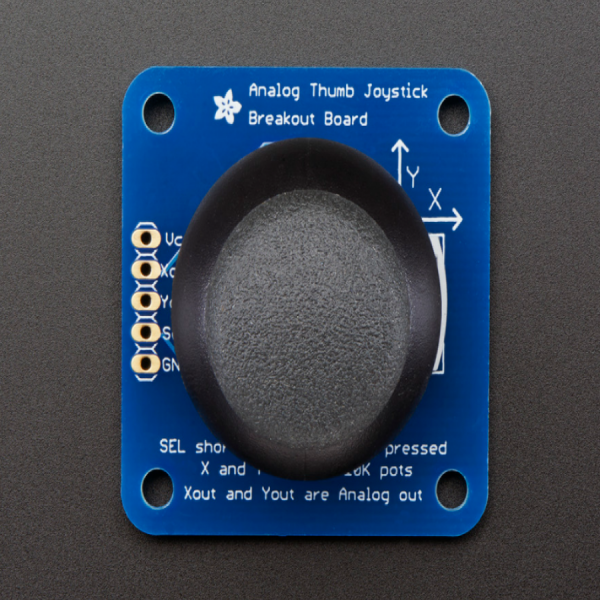 디바이스마트,오픈소스/코딩교육 > 아두이노 > 아두이노 스위치/릴레이모듈,Adafruit,Analog 2-axis Thumb Joystick with Select Button + Breakout Board [ada-512],1.5인치 wide x 1.5인치 long x 1.25인치 tall / up to 5V, 2 analog outputs