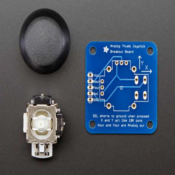 디바이스마트,오픈소스/코딩교육 > 아두이노 > 아두이노 스위치/릴레이모듈,Adafruit,Analog 2-axis Thumb Joystick with Select Button + Breakout Board [ada-512],1.5인치 wide x 1.5인치 long x 1.25인치 tall / up to 5V, 2 analog outputs
